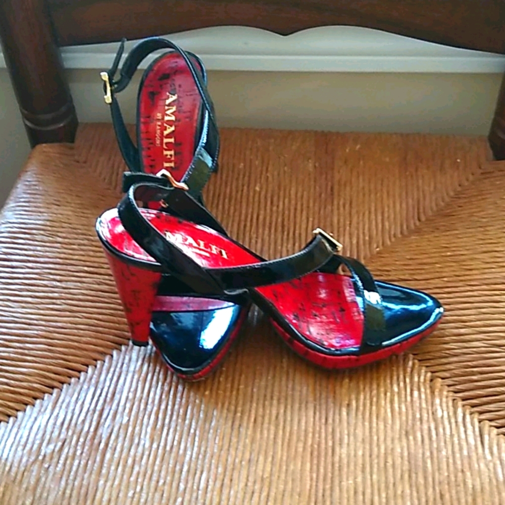 Red and black cork heels